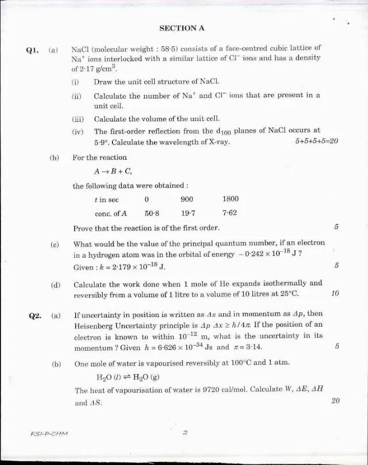 Indian Forest Service 2017 Chemistry Paper I question paper page 1 instructions scan PDF download