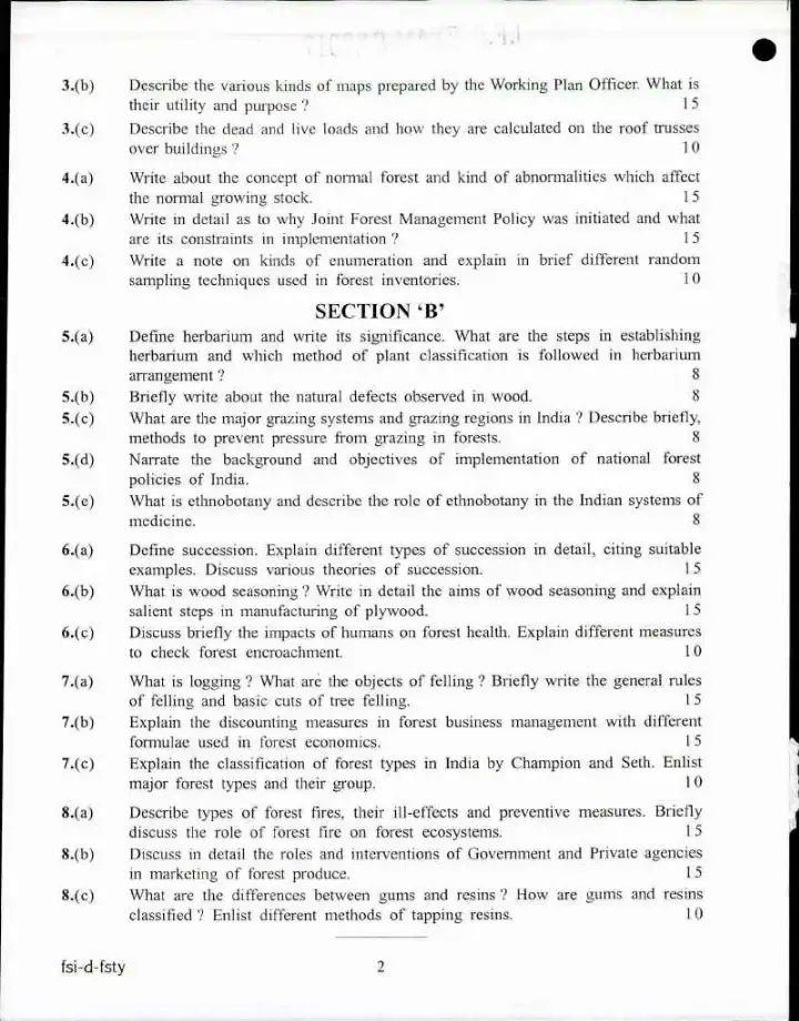 Indian Forest Service (Main) Examination 2017 Forestry Paper II question paper page 1 instructions scan PDF download