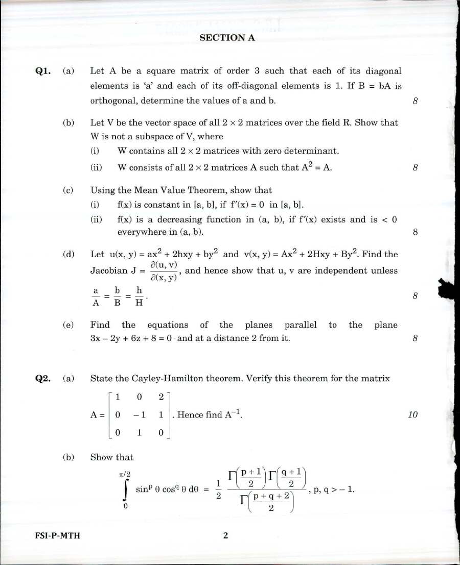 Indian Forest Service Main 2017 Mathematics Paper I question paper page 1 instructions scan PDF download. Includes exam name, paper code, time, marks, and specific instructions for candidates.