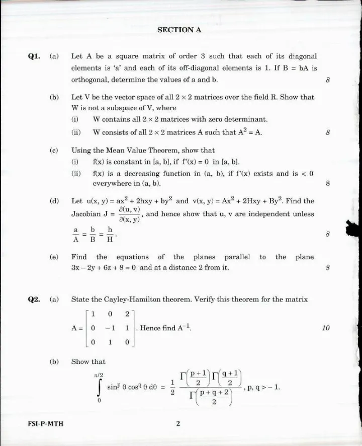 Indian Forest Service Main 2017 Mathematics Paper I question paper page 1 instructions scan PDF download. Includes exam name, paper code, time, marks, and specific instructions for candidates.