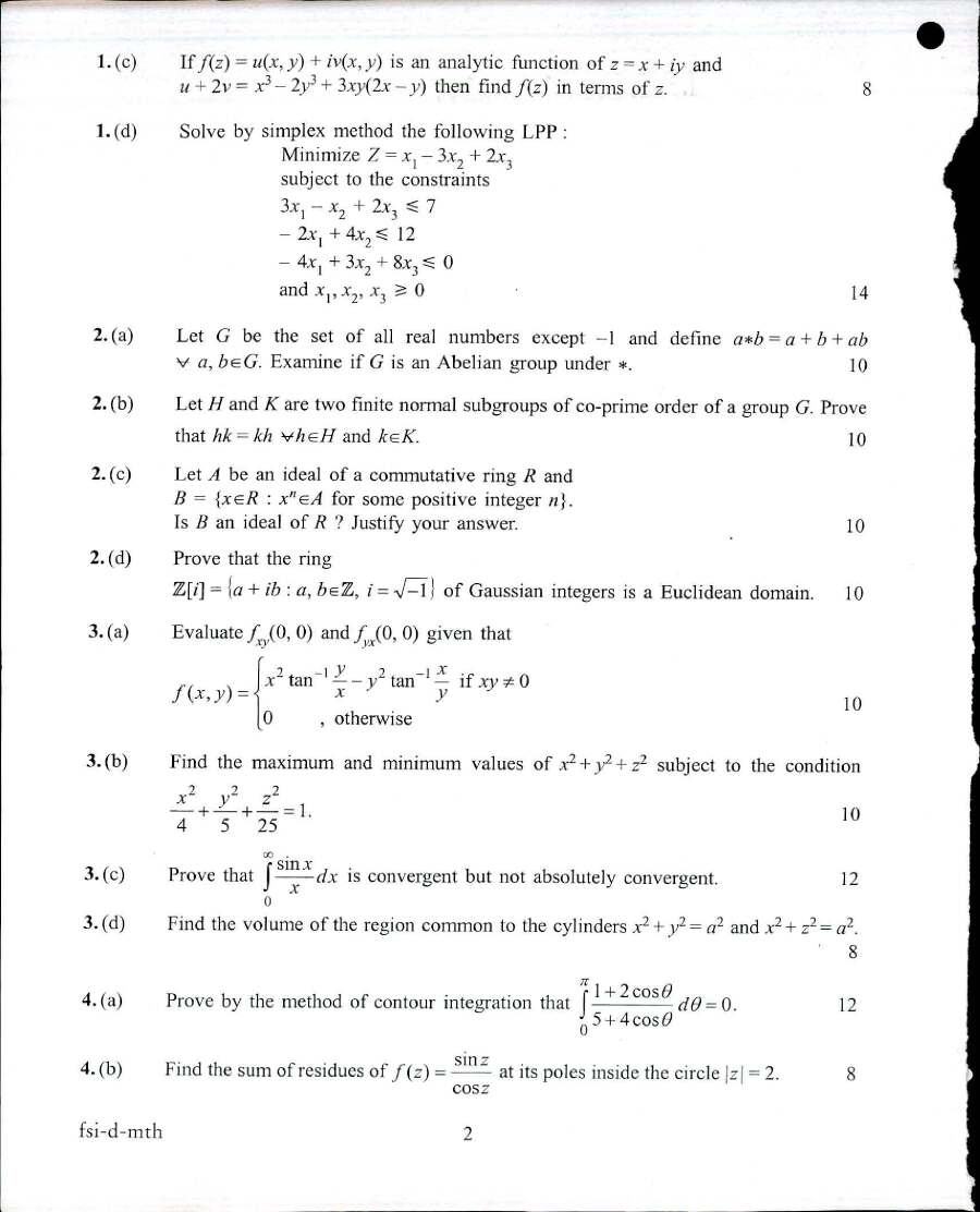 Indian Forest Service (Main) 2017 Mathematics Paper II question paper page 1 instructions scan PDF download UPSC