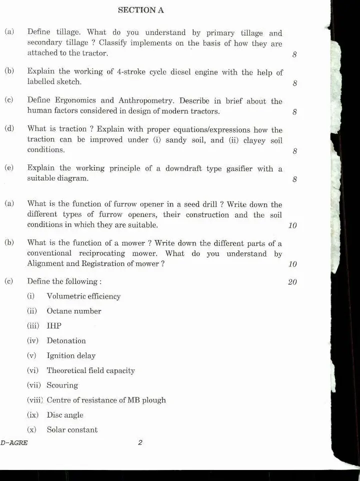 Indian Forest Service Main Examination 2018 Agricultural Engineering Paper II page 1 instructions scan PDF download UPSC IFS previous year paper