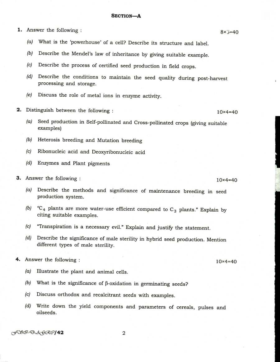 Indian Forest Service 2018 Agriculture Paper II question paper page 1 instructions scan PDF download UPSC