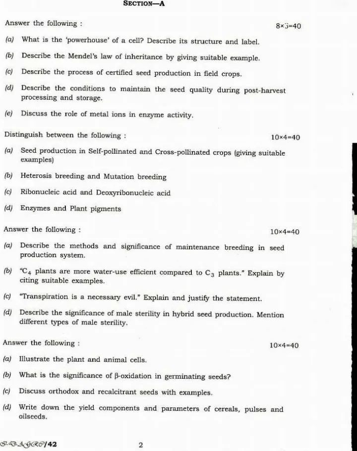 Indian Forest Service 2018 Agriculture Paper II question paper page 1 instructions scan PDF download UPSC
