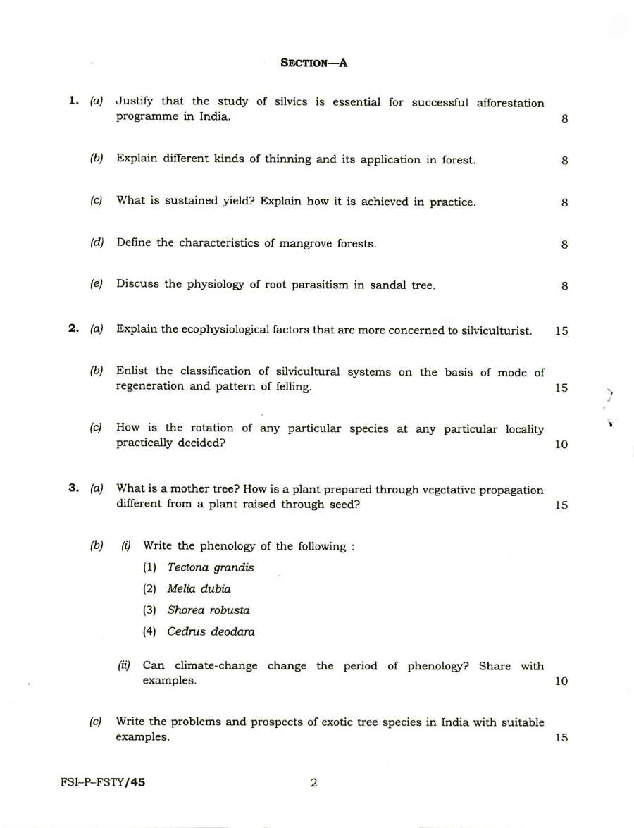 Indian Forest Service (Main) 2018 Forestry Paper-I question paper page 1 instructions scan PDF download