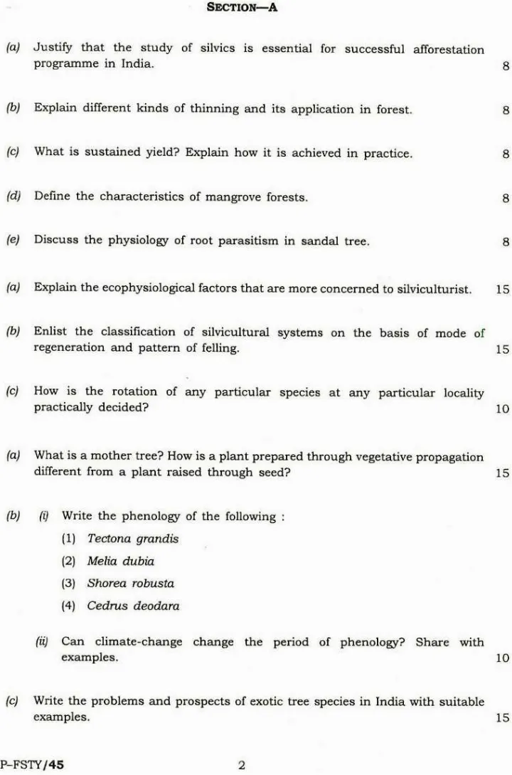 Indian Forest Service (Main) 2018 Forestry Paper-I question paper page 1 instructions scan PDF download
