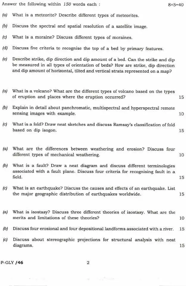 Indian Forest Service Main Examination 2018 Geology Paper-I page 1 scan, showing UPSC exam details, paper code FSI-P-GLY, maximum marks, time allowed, and specific instructions. PDF download available.