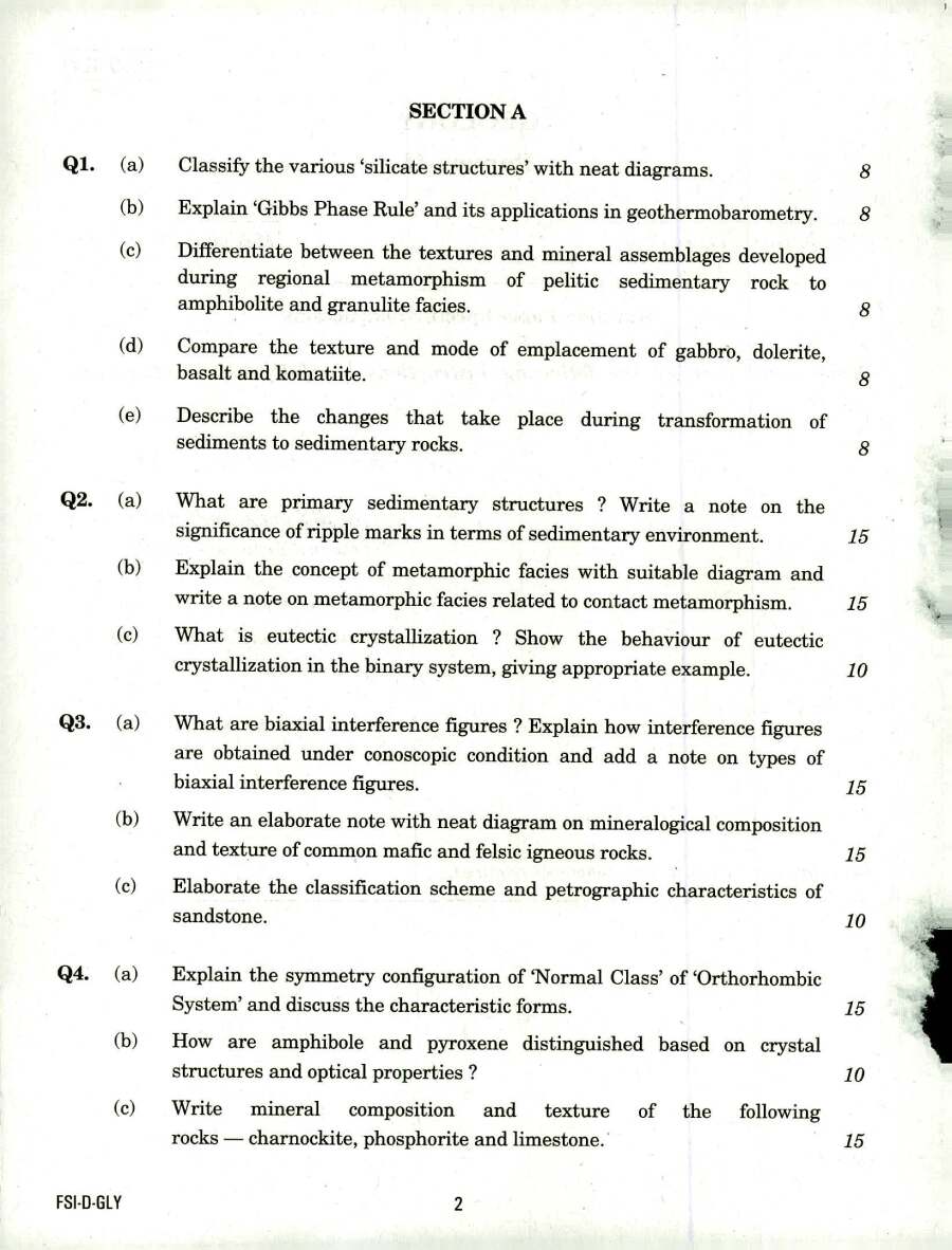 Indian Forest Service Main Examination 2018 Geology Paper II question paper page 1 instructions and header scan PDF download