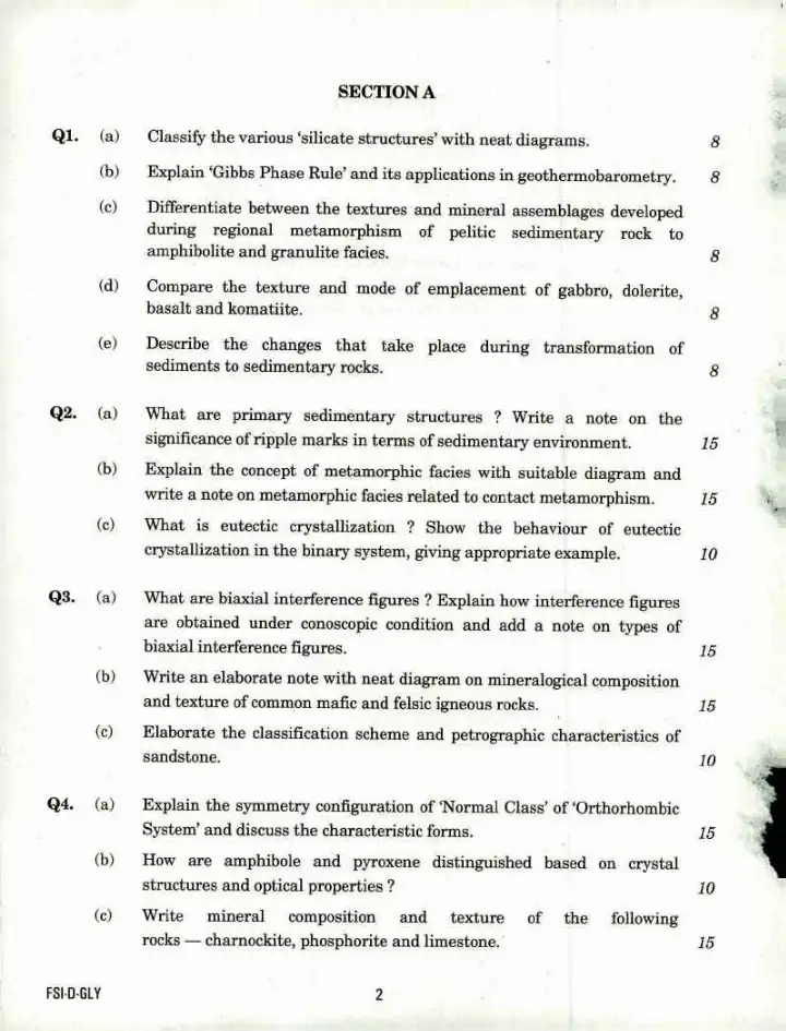 Indian Forest Service Main Examination 2018 Geology Paper II question paper page 1 instructions and header scan PDF download