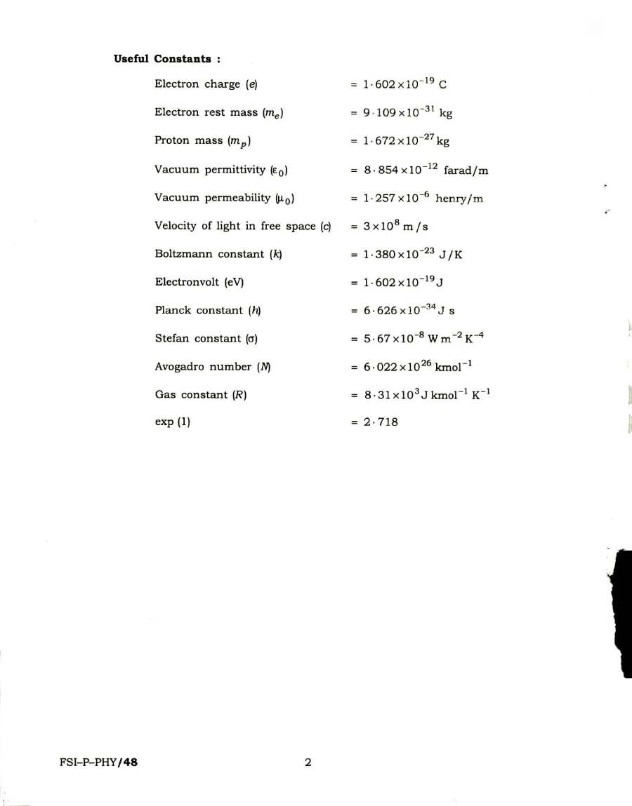 Indian Forest Service (Main) Examination 2018 Physics Paper-I question paper page 1 instructions scan PDF download UPSC