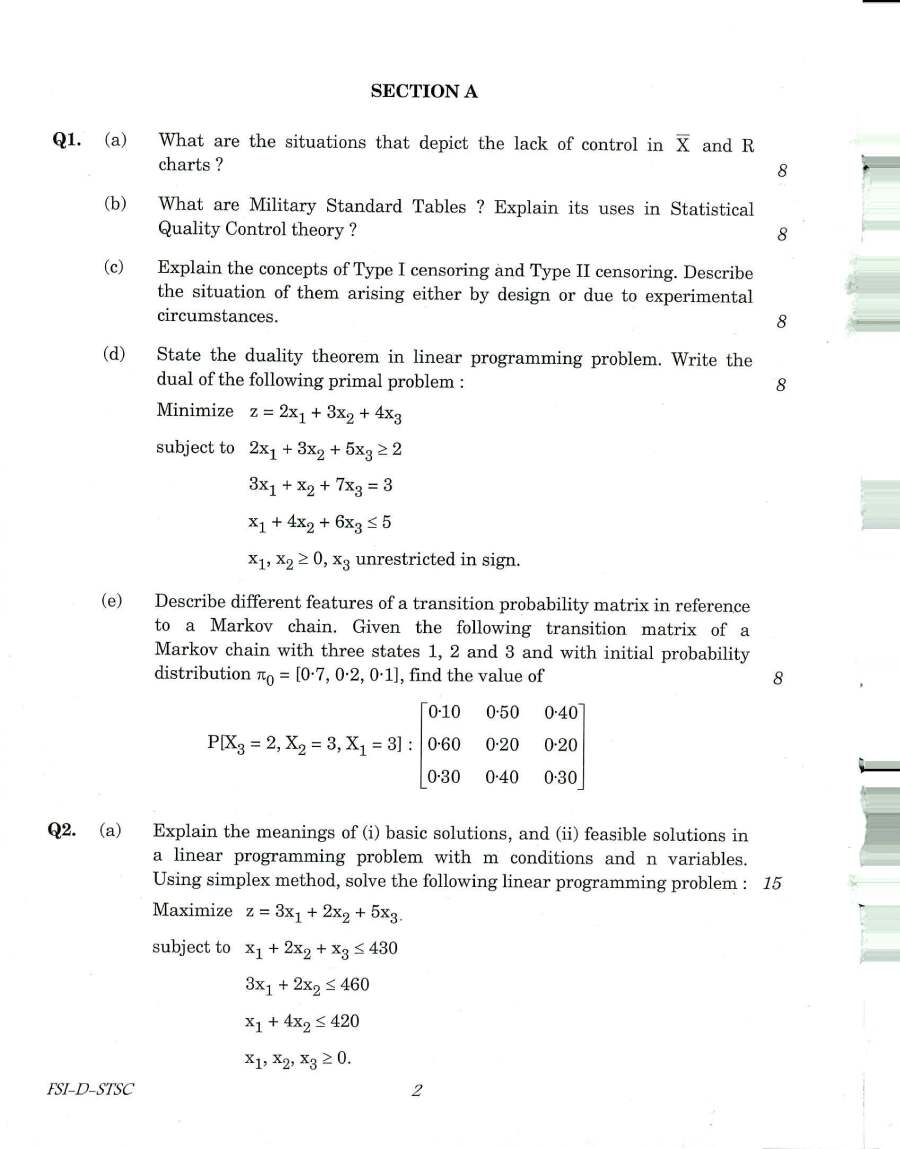 Indian Forest Service Main Examination 2018 Statistics Paper II question paper page 1 scan PDF download showing instructions and header.