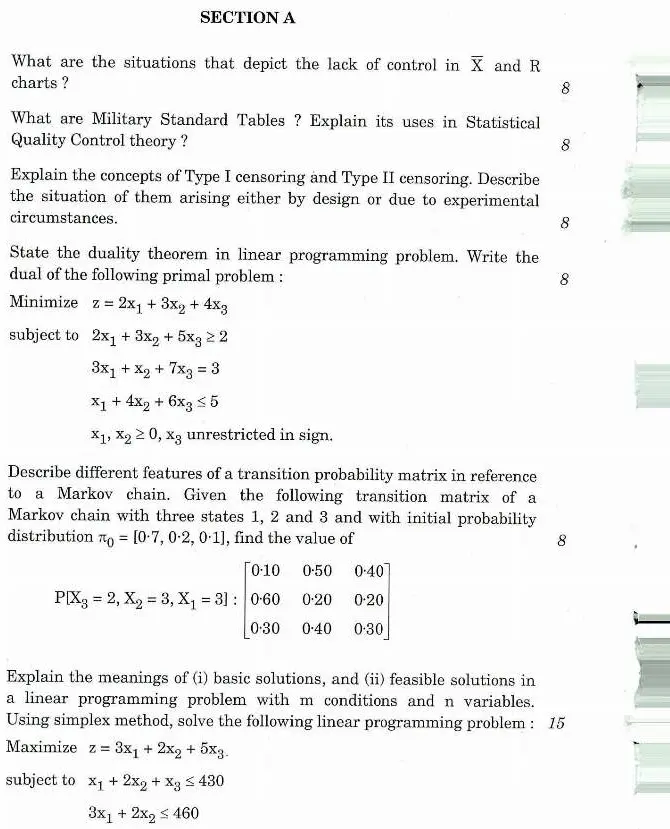 Indian Forest Service Main Examination 2018 Statistics Paper II question paper page 1 scan PDF download showing instructions and header.