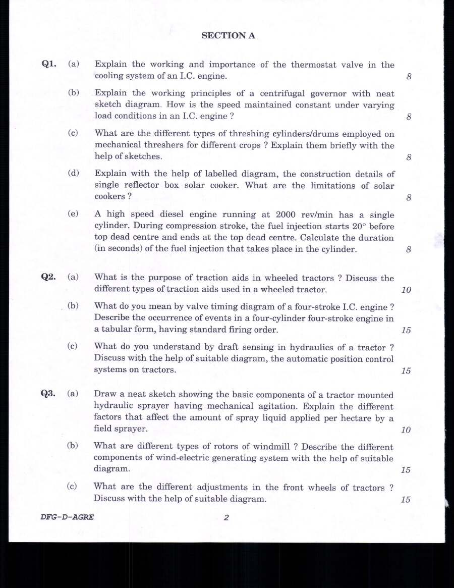 Indian Forest Service Main Examination 2019 Agricultural Engineering Paper II page 1 instructions scan PDF download UPSC