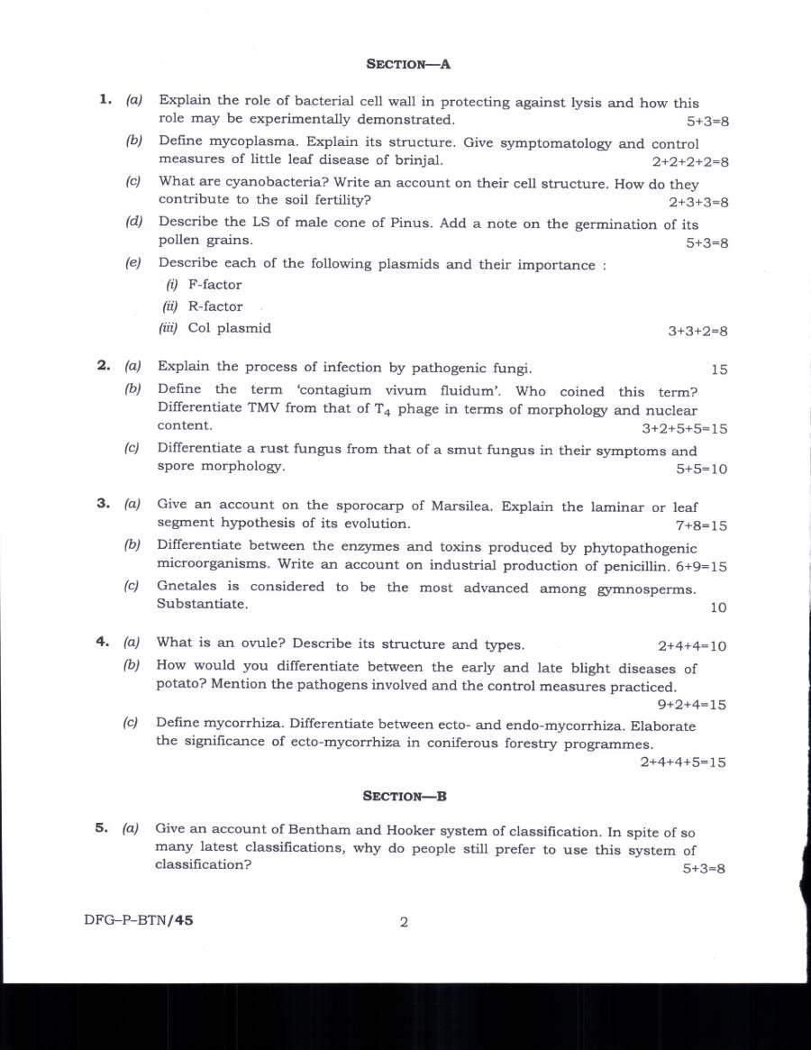Indian Forest Service (Main) Examination 2019 Botany Paper I question paper page 1 instructions scan PDF download