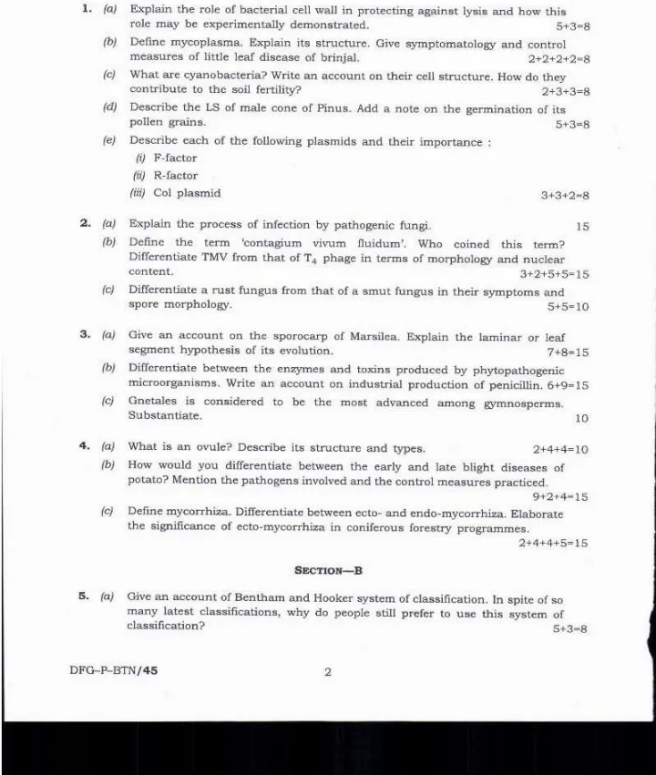 Indian Forest Service (Main) Examination 2019 Botany Paper I question paper page 1 instructions scan PDF download