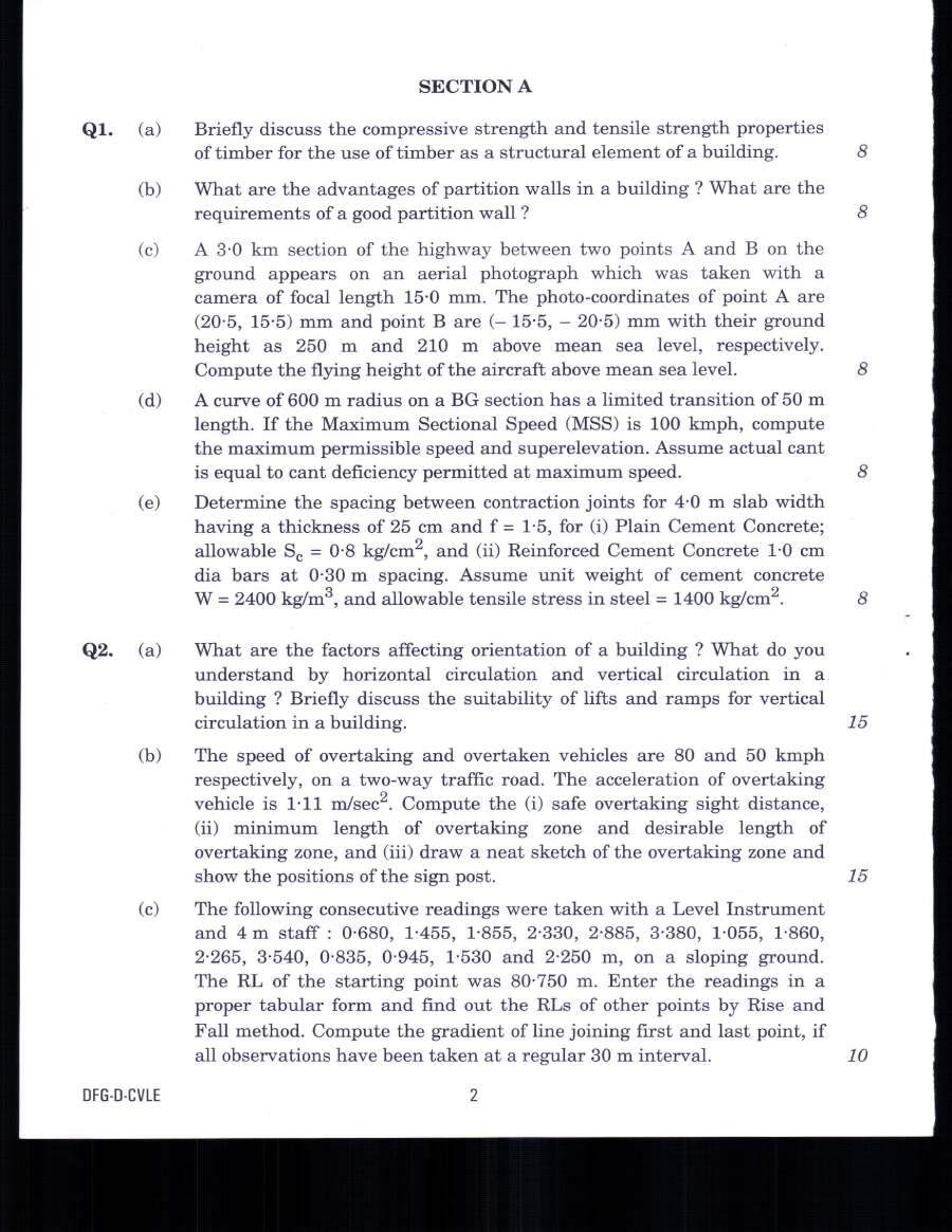 Indian Forest Service Main Examination 2019 Civil Engineering Paper II question paper page 1 instructions scan PDF download