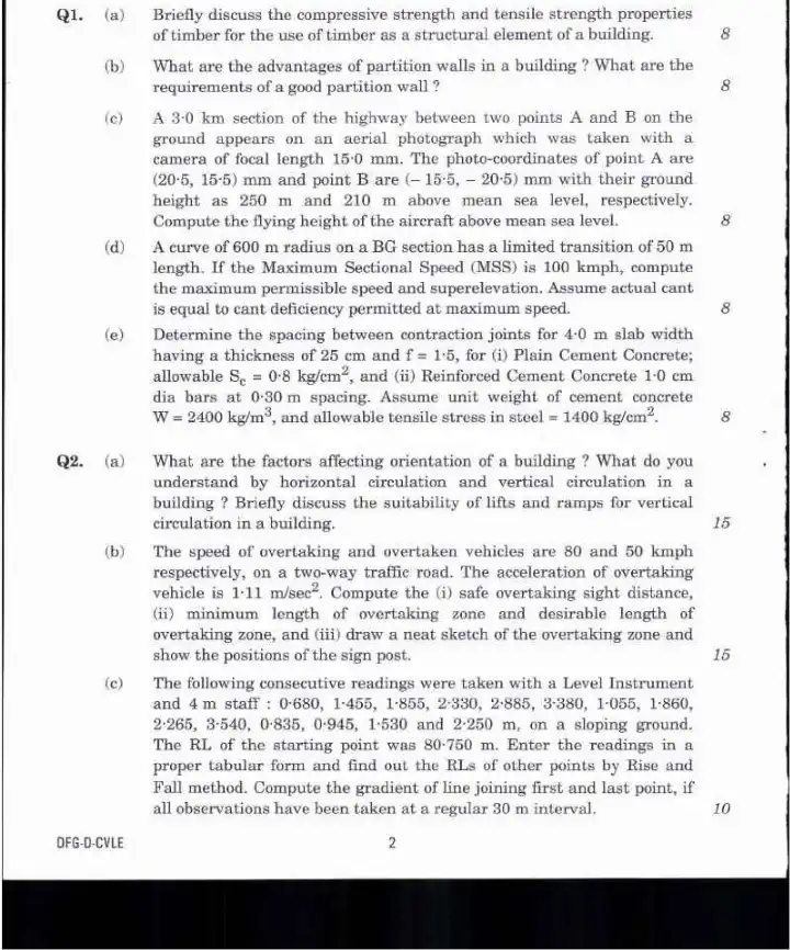 Indian Forest Service Main Examination 2019 Civil Engineering Paper II question paper page 1 instructions scan PDF download
