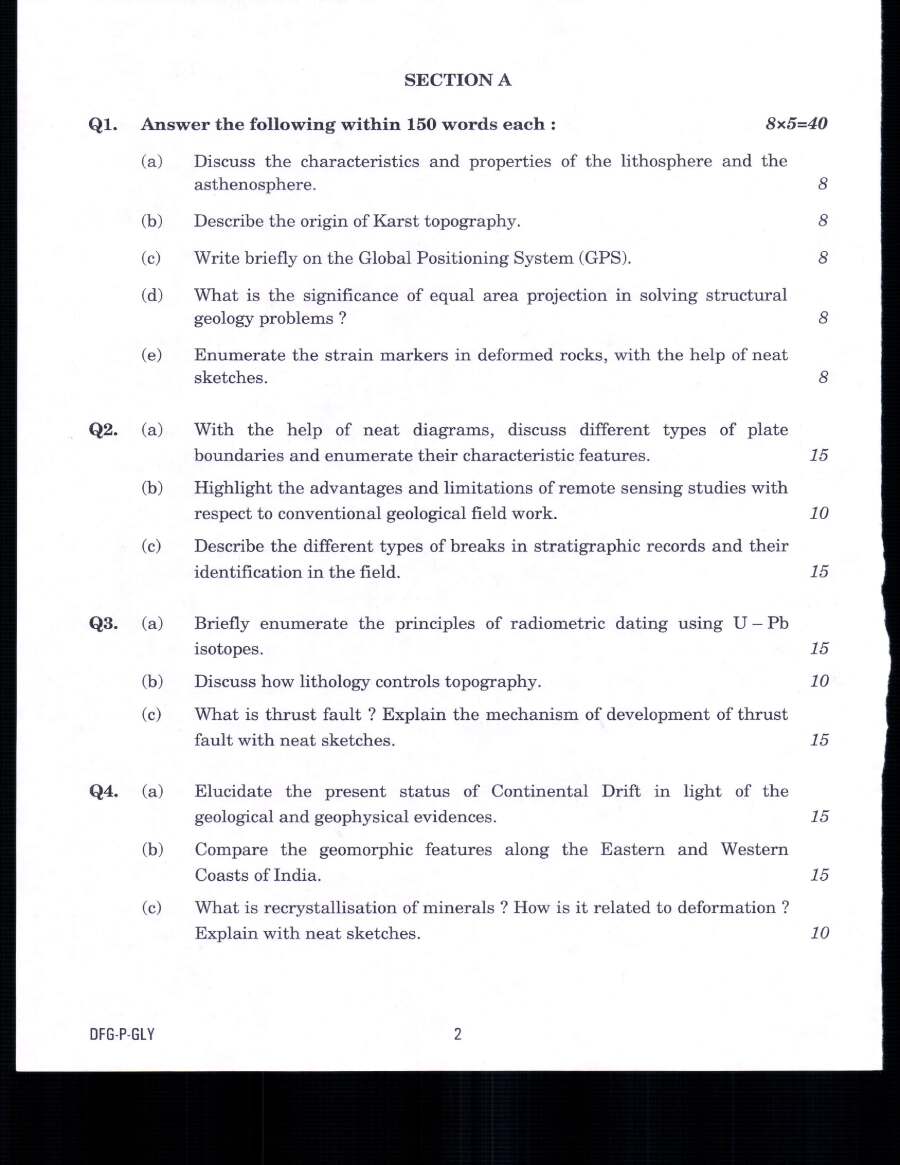 Indian Forest Service (Main) Examination 2019 GEOLOGY Paper I question paper page 1 instructions scan PDF download