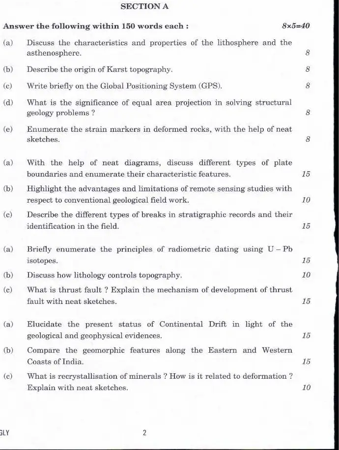Indian Forest Service (Main) Examination 2019 GEOLOGY Paper I question paper page 1 instructions scan PDF download