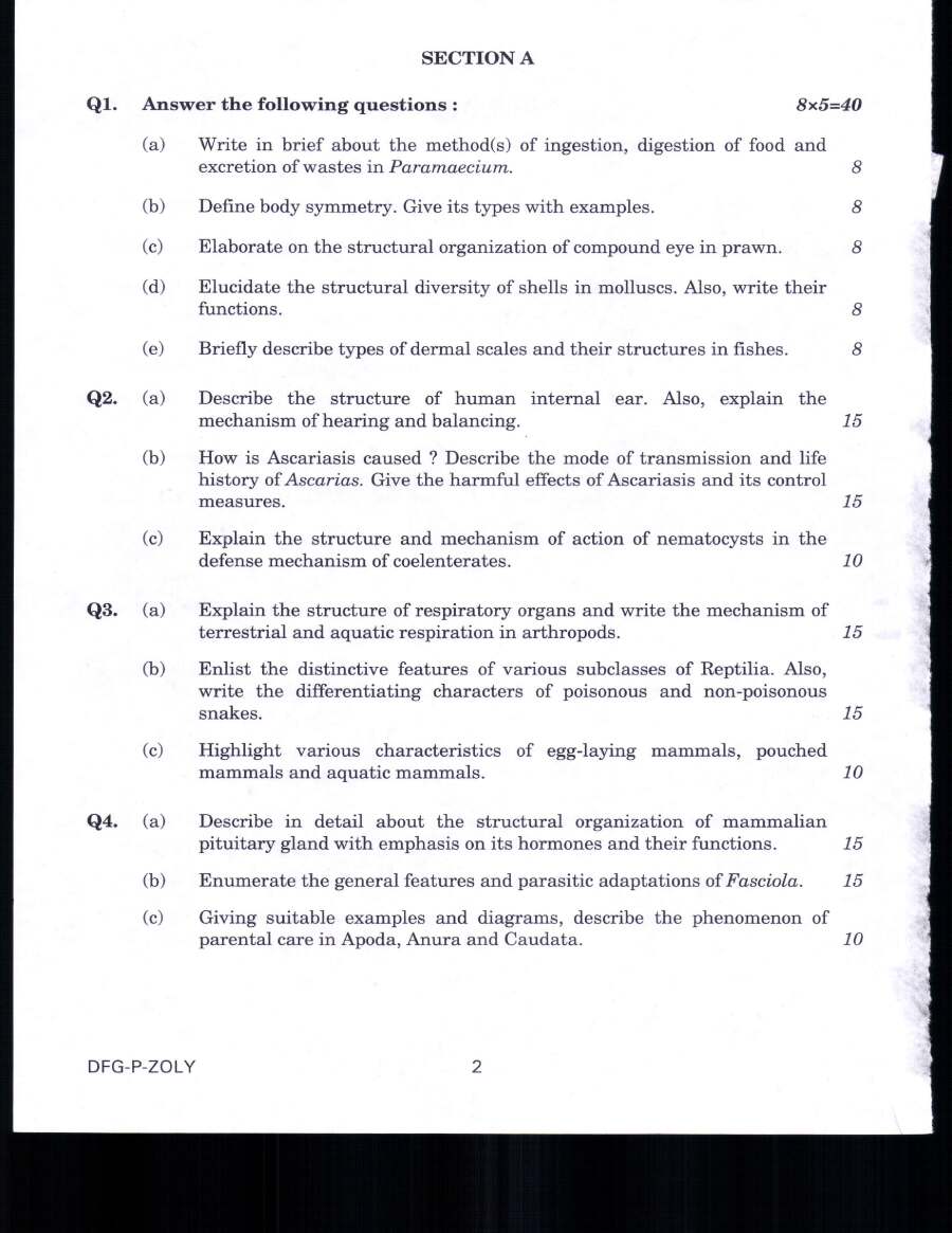 Indian Forest Service Main Examination 2019 Zoology Paper I page 1 instructions and header scan PDF download