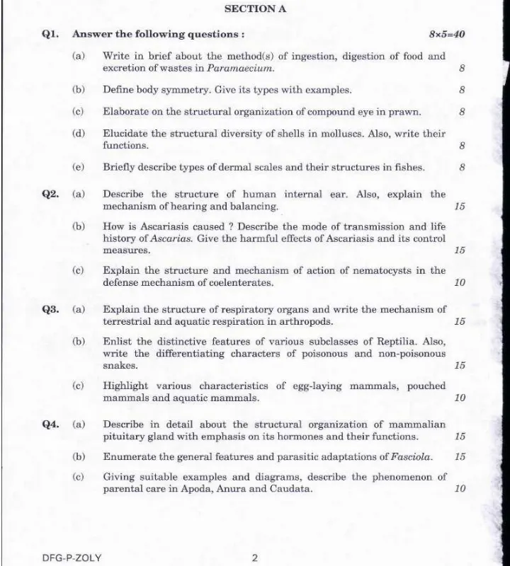 Indian Forest Service Main Examination 2019 Zoology Paper I page 1 instructions and header scan PDF download