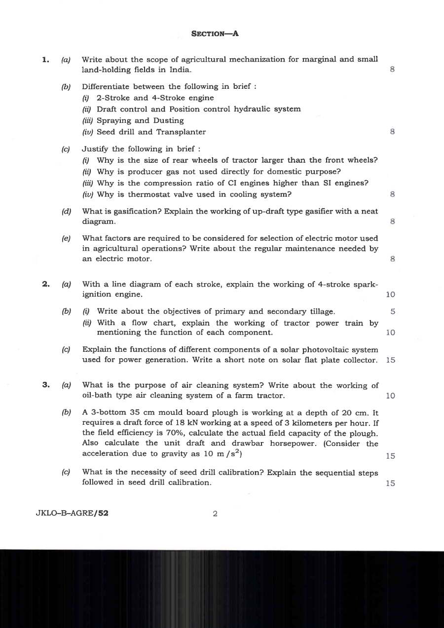 Indian Forest Service 2020 Agricultural Engineering Paper II question paper page 1 instructions scan PDF download