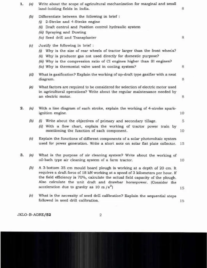 Indian Forest Service 2020 Agricultural Engineering Paper II question paper page 1 instructions scan PDF download