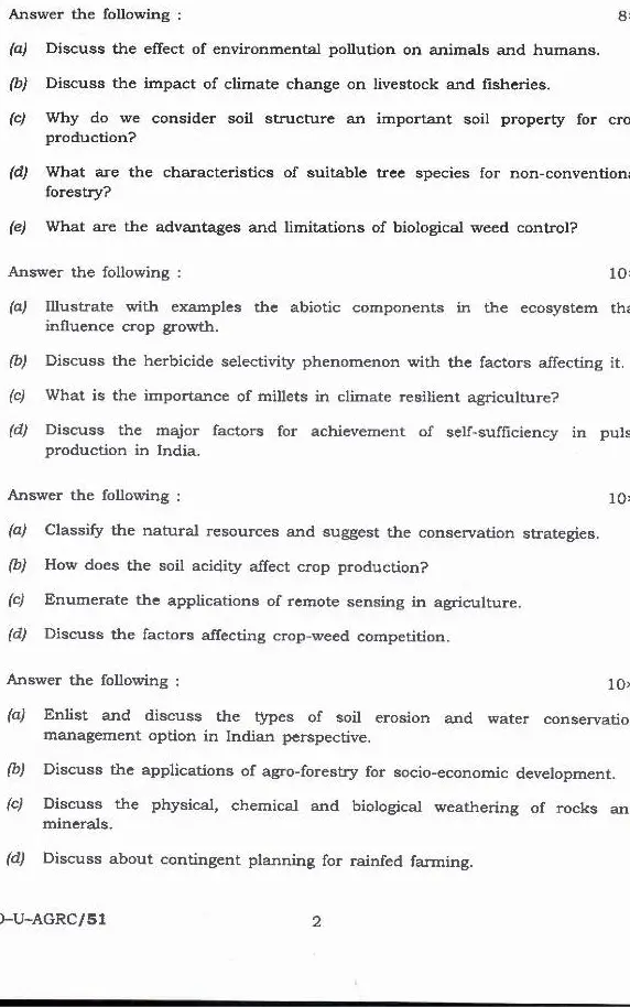 Indian Forest Service Main Examination 2020 Agriculture Paper-I question paper page 1 instructions and exam header scan PDF download