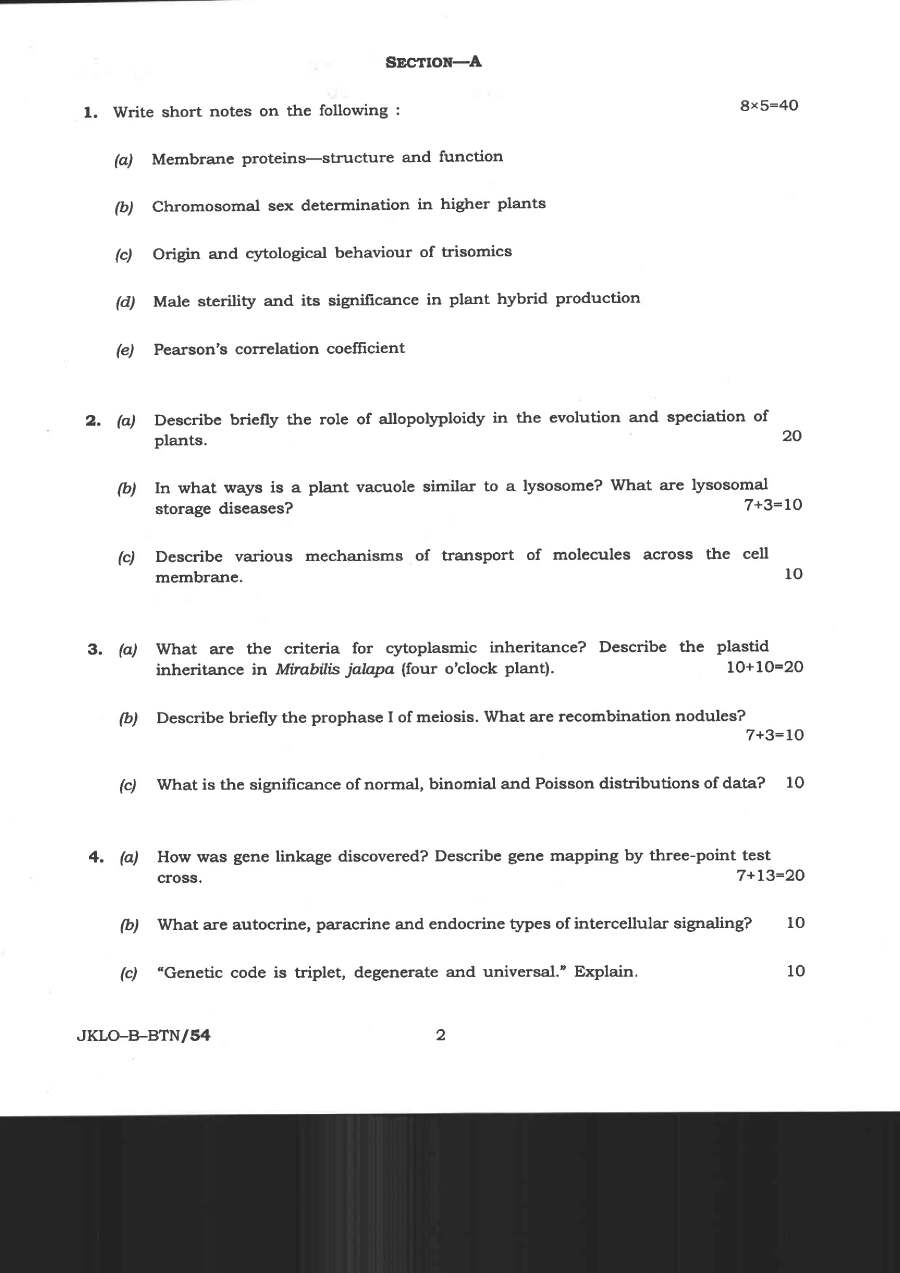 Indian Forest Service Main 2020 Botany Paper II question paper page 1 instructions scan PDF download UPSC IFS