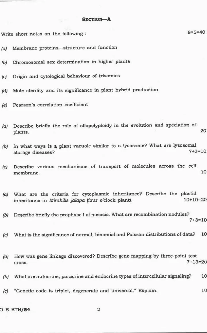 Indian Forest Service Main 2020 Botany Paper II question paper page 1 instructions scan PDF download UPSC IFS