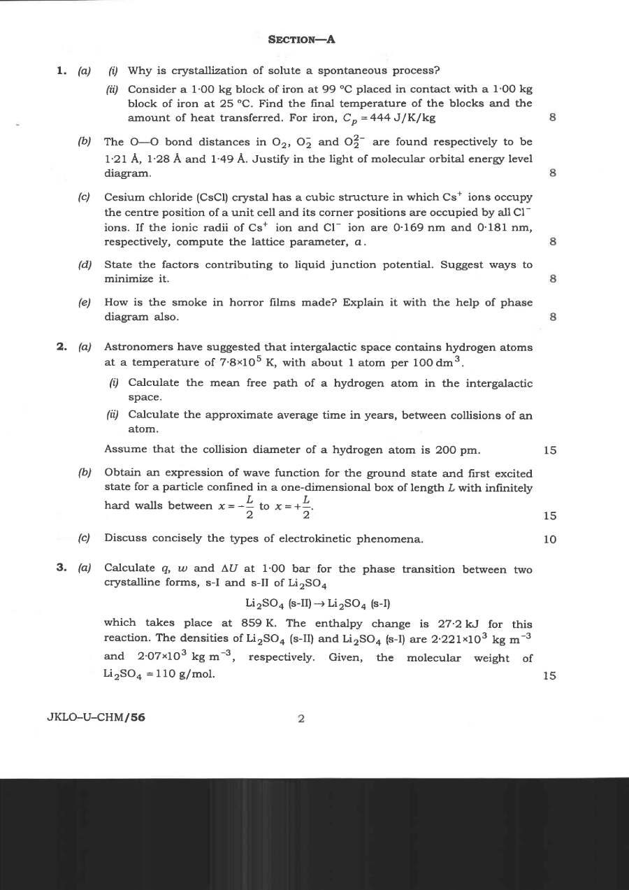 Indian Forest Service 2020 Chemistry Paper-I question paper page 1 instructions scan PDF download UPSC IFS Main Exam