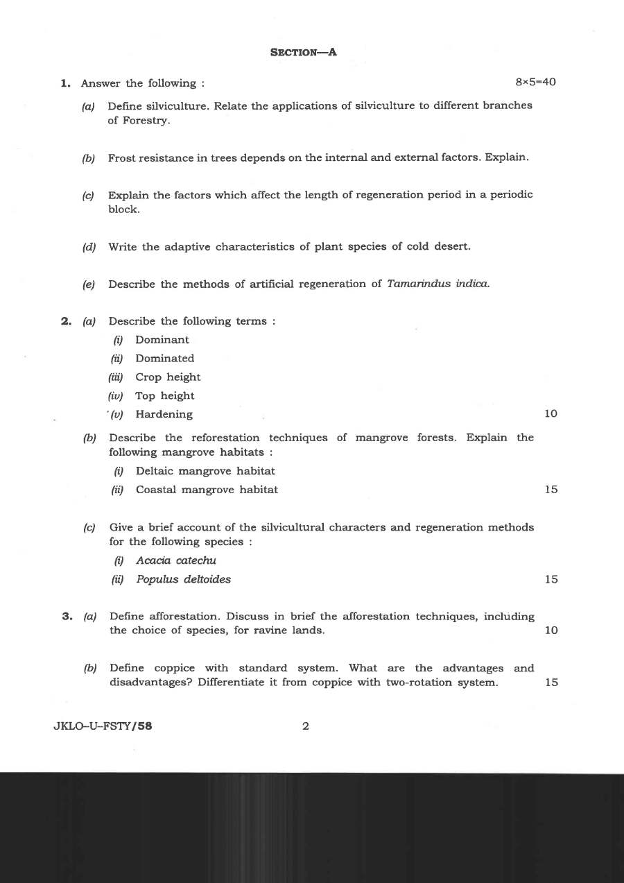Indian Forest Service (Main) Examination 2020 Forestry Paper-I page 1 instructions and exam header scan PDF download