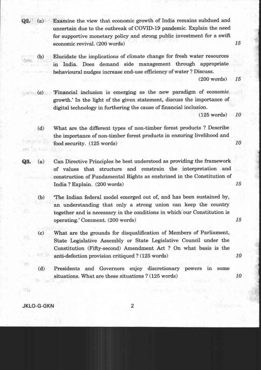 Indian Forest Service (Main) 2020 General Knowledge question paper page 1 instructions scan PDF download UPSC IFS exam