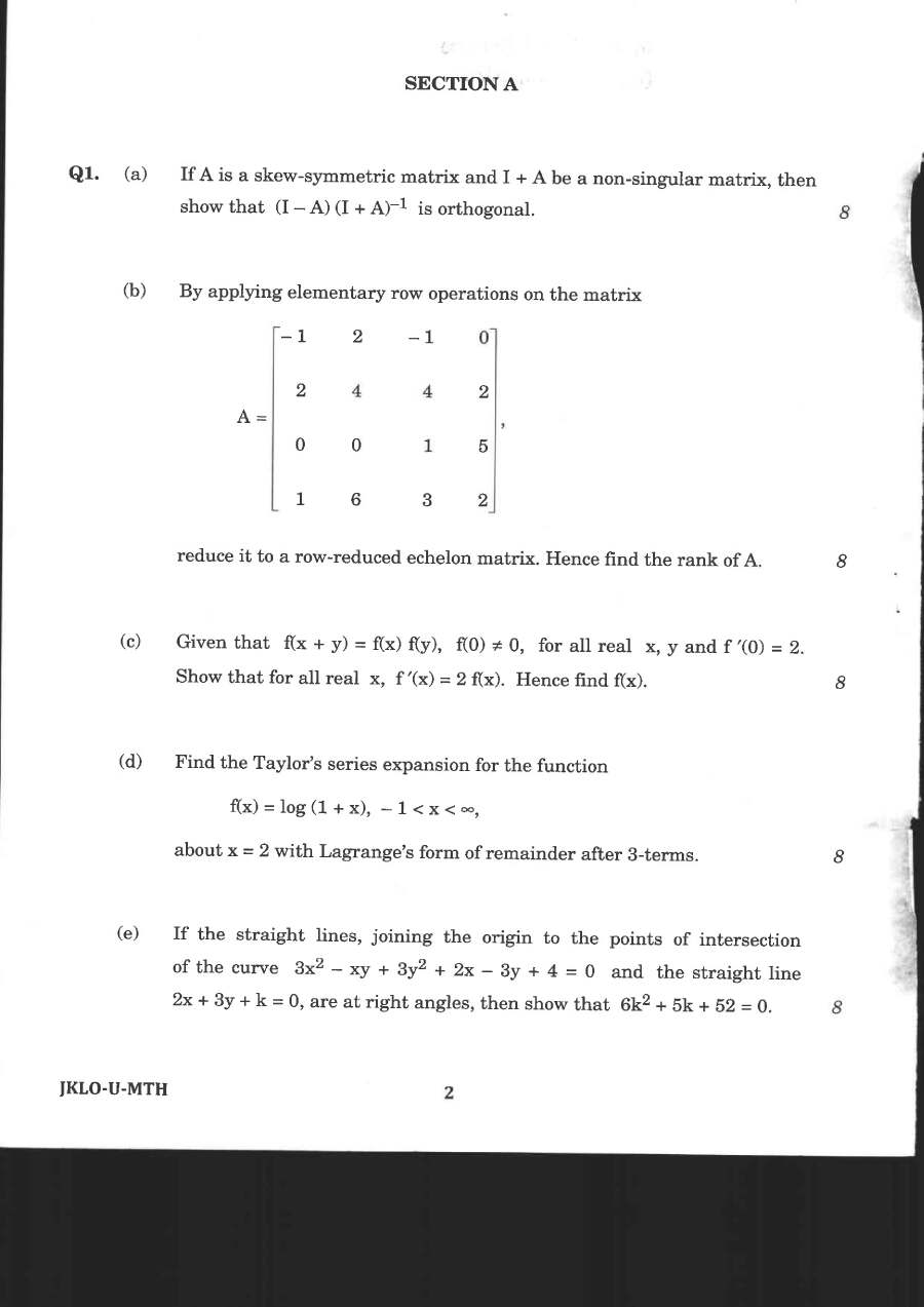 Indian Forest Service 2020 Mathematics Paper-I question paper page 1 instructions scan PDF download UPSC IFS Main Exam