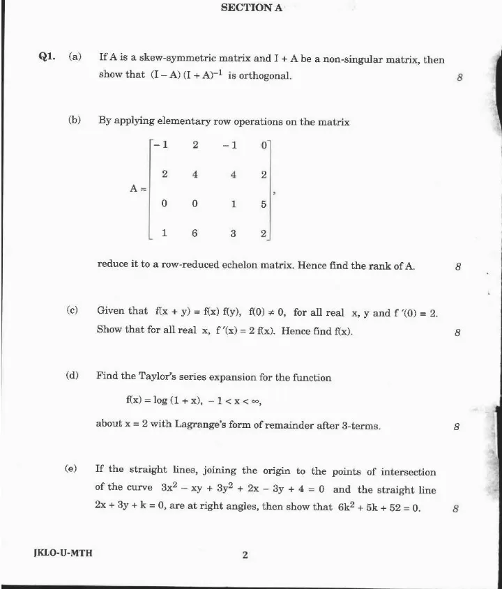 Indian Forest Service 2020 Mathematics Paper-I question paper page 1 instructions scan PDF download UPSC IFS Main Exam