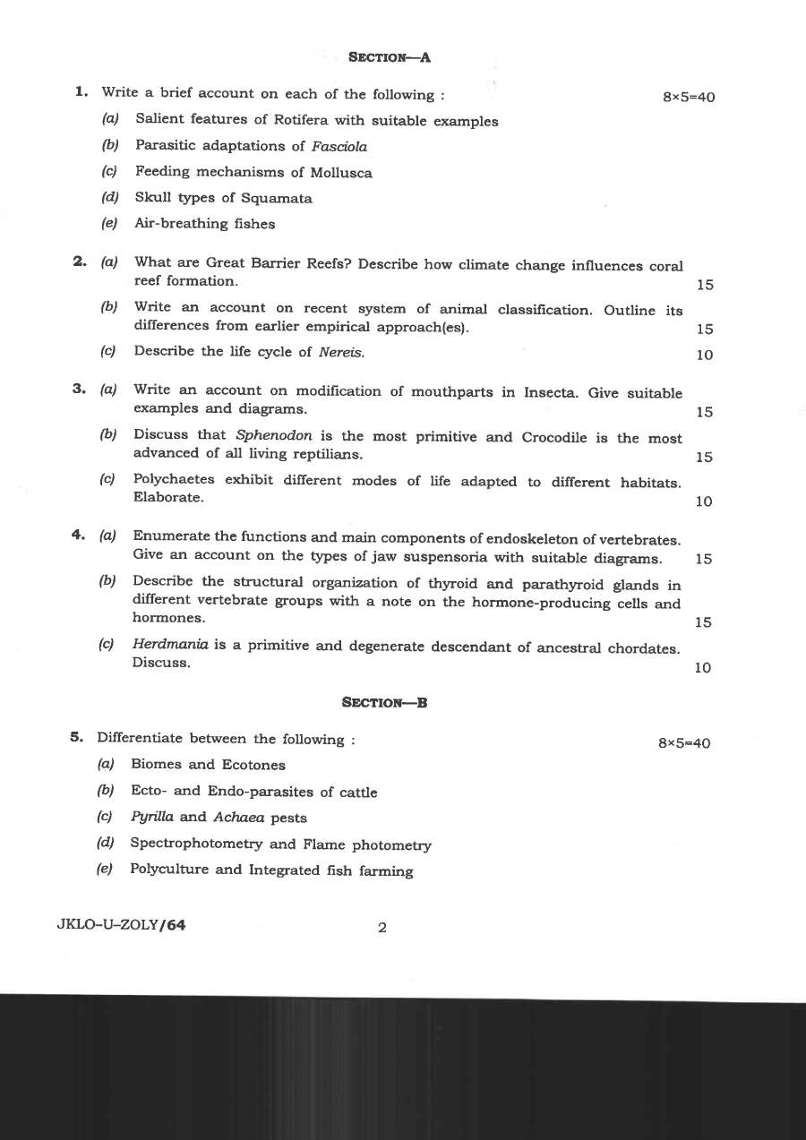 Indian Forest Service 2020 Zoology Paper-I question paper page 1 instructions scan PDF download UPSC IFS Main