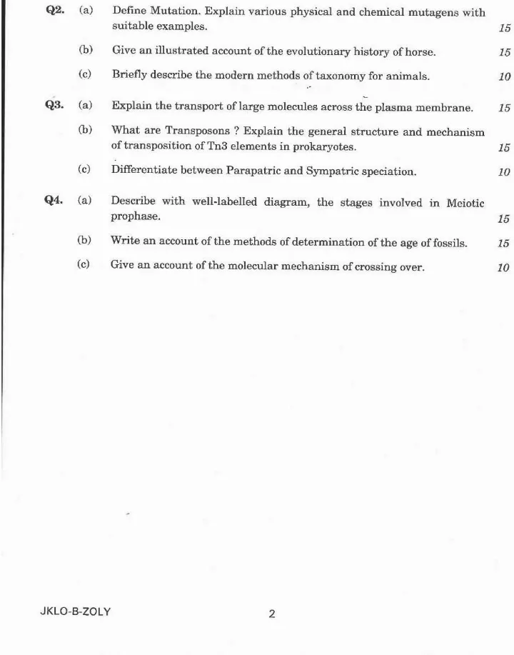 Indian Forest Service 2020 Zoology Paper II question paper page 1 instructions scan PDF download UPSC IFS Main Exam