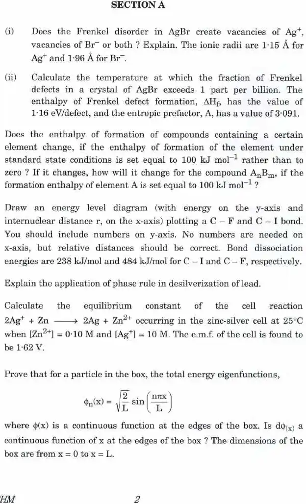 Indian Forest Service (Main) Examination 2021 Chemistry Paper I question paper page 1 instructions scan PDF download