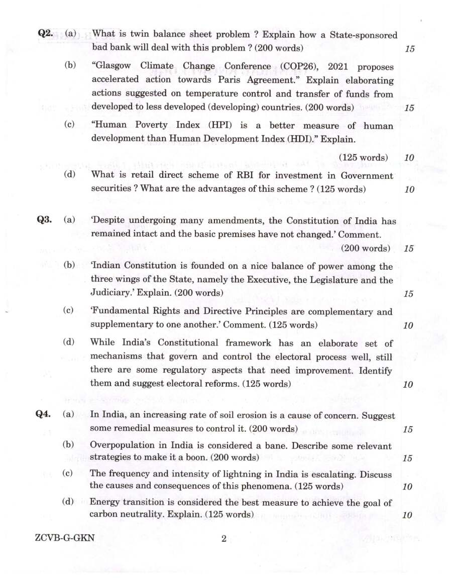 Indian Forest Service (Main) 2021 General Knowledge question paper page 1 instructions scan PDF download