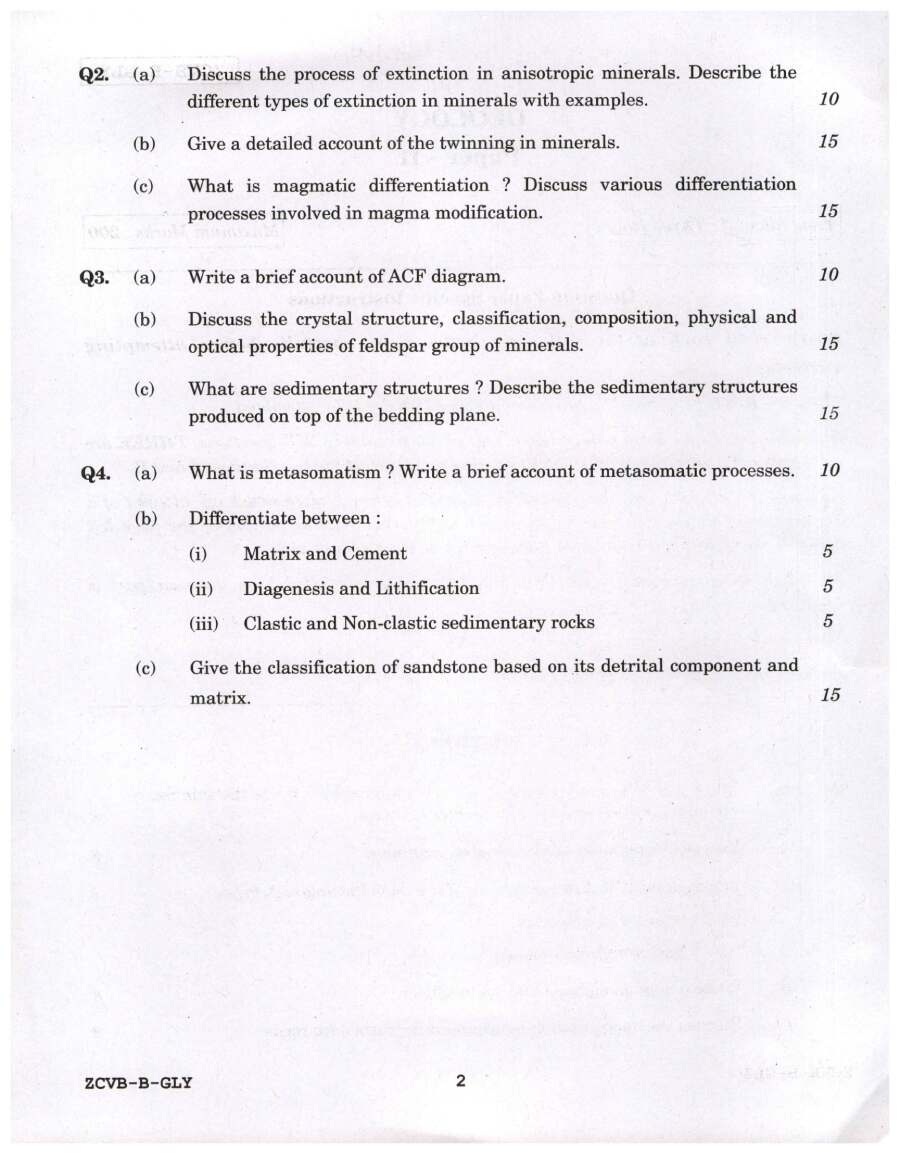 Indian Forest Service (Main) Examination 2021 GEOLOGY Paper II question paper page 1 instructions scan PDF download UPSC