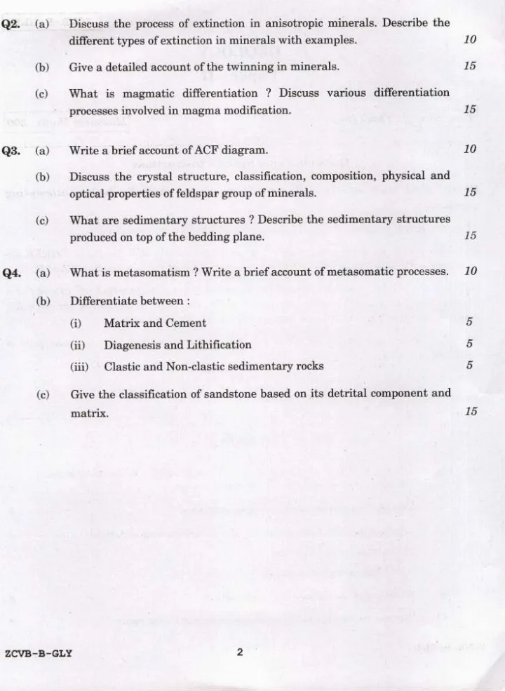 Indian Forest Service (Main) Examination 2021 GEOLOGY Paper II question paper page 1 instructions scan PDF download UPSC