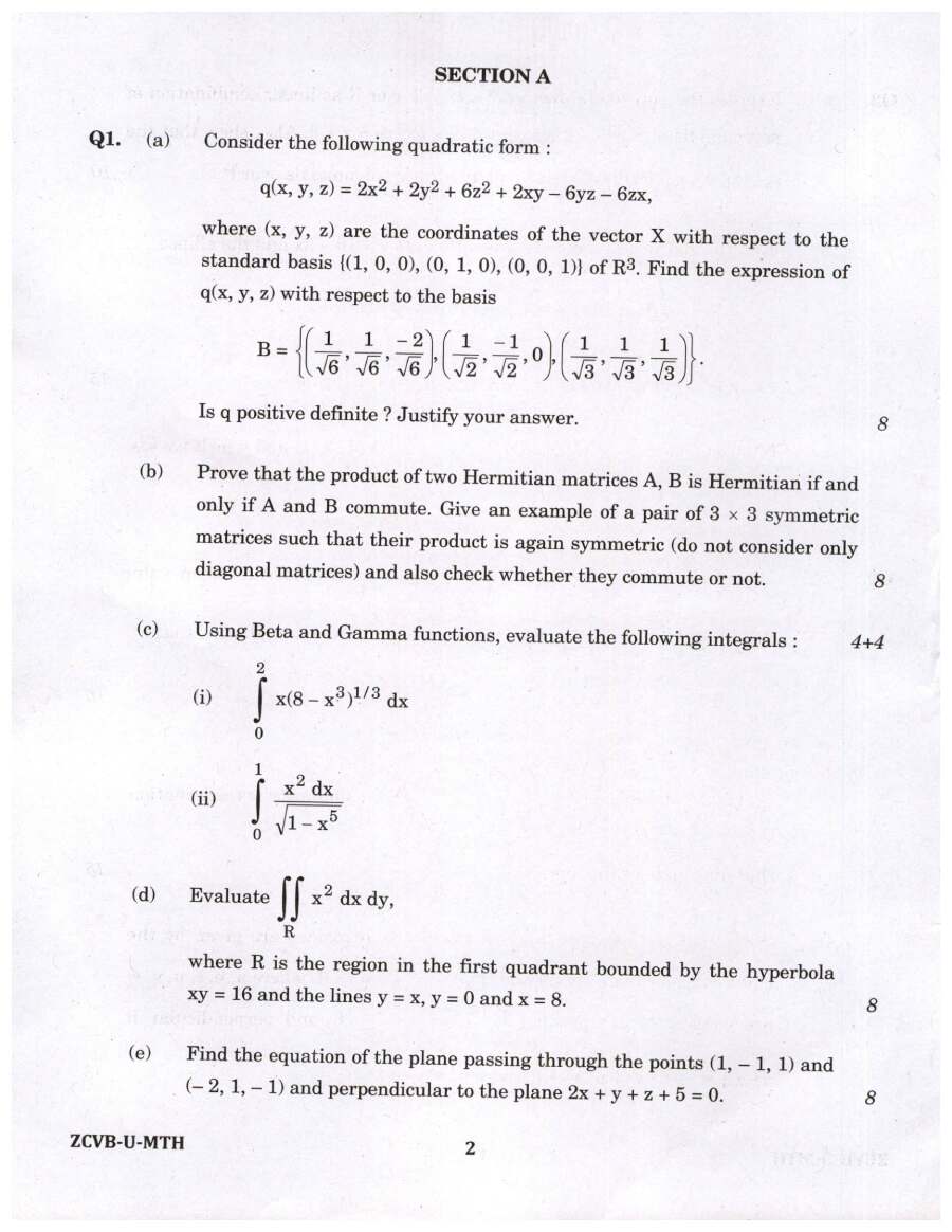 Indian Forest Service (Main) Examination 2021 Mathematics Paper I question paper page 1 scan PDF download, showing exam name, paper code ZCVB-U-MTH, maximum marks 200, time allowed three hours, and specific instructions.