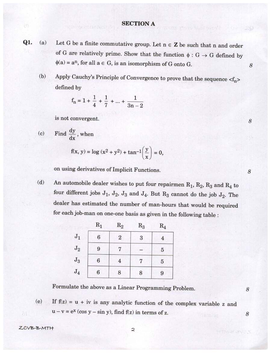Indian Forest Service (Main) Examination 2021 Mathematics Paper II question paper page 1 instructions scan PDF download