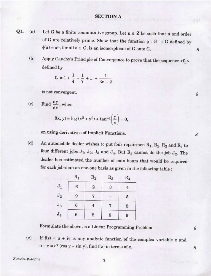 Indian Forest Service (Main) Examination 2021 Mathematics Paper II question paper page 1 instructions scan PDF download