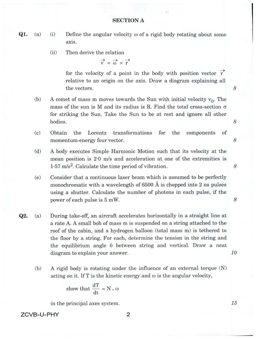 Indian Forest Service (Main) 2021 Physics Paper I question paper page 1 instructions scan PDF download