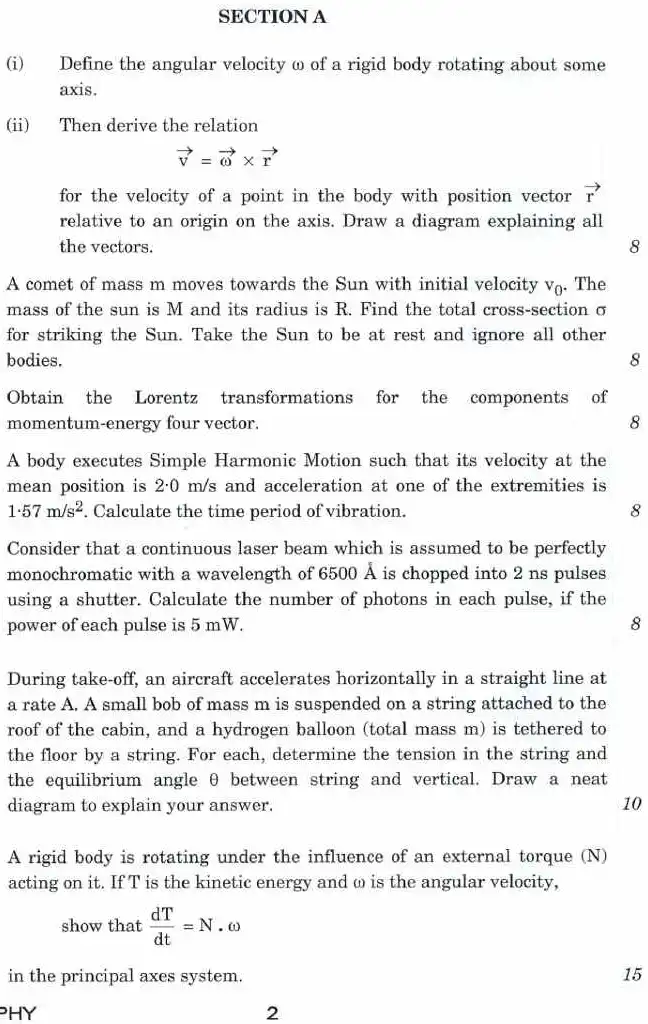 Indian Forest Service (Main) 2021 Physics Paper I question paper page 1 instructions scan PDF download