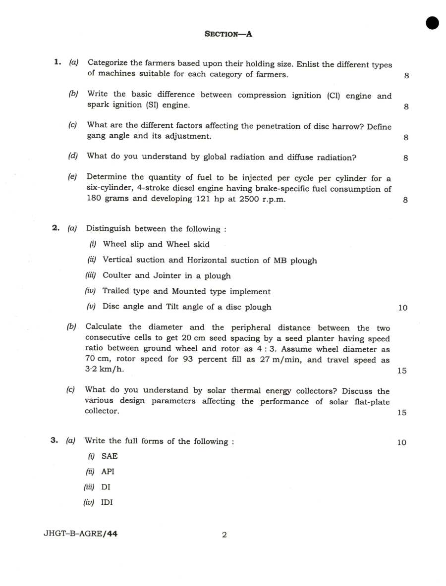 Indian Forest Service Main Examination 2022 Agricultural Engineering Paper II page 1 instructions scan PDF download
