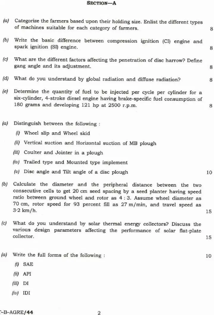 Indian Forest Service Main Examination 2022 Agricultural Engineering Paper II page 1 instructions scan PDF download