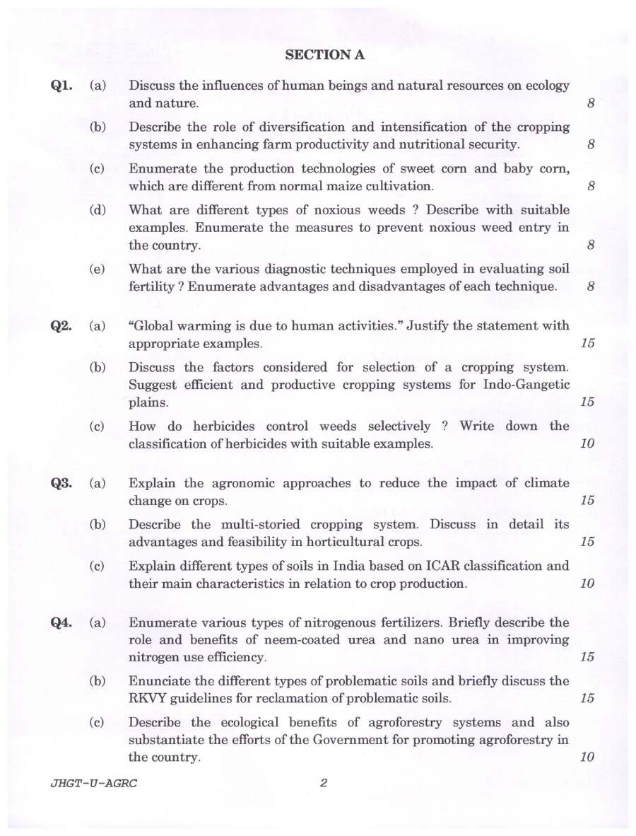 Indian Forest Service (Main) Examination 2022 Agriculture Paper I question paper page 1 instructions scan PDF download