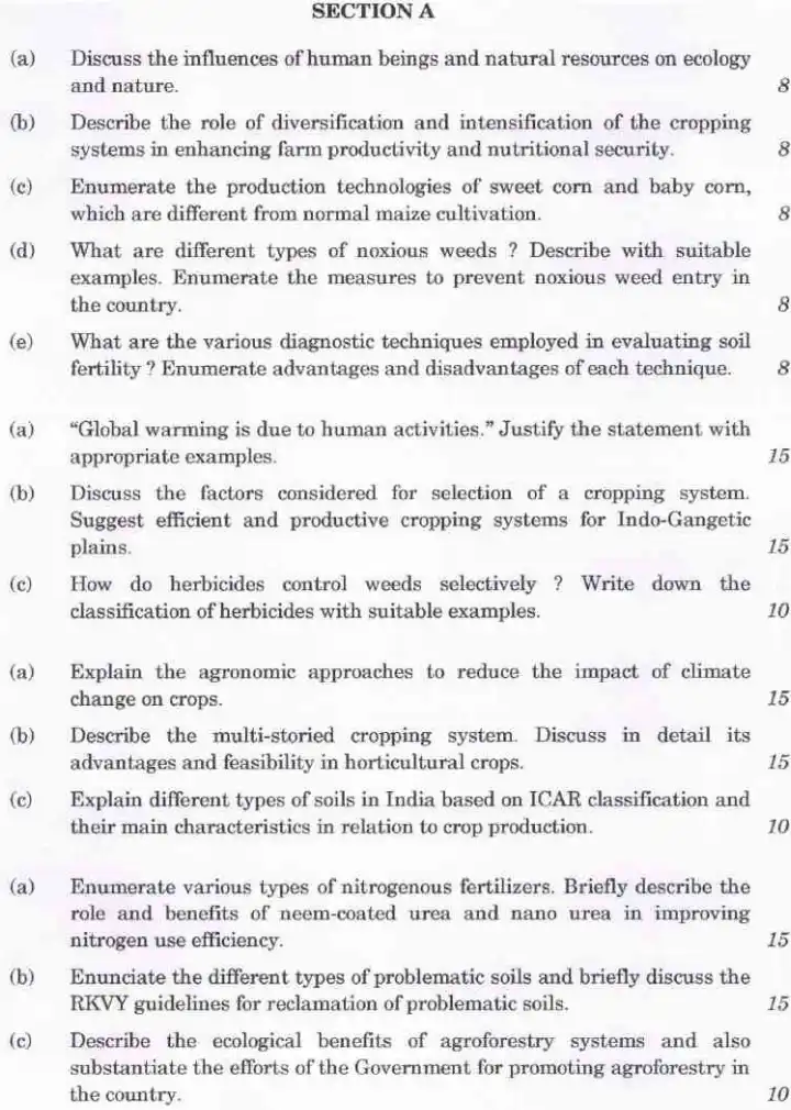 Indian Forest Service (Main) Examination 2022 Agriculture Paper I question paper page 1 instructions scan PDF download